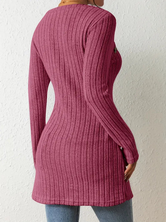 Women’s Long Sleeve Tunic Top - Square Neck Button Detail