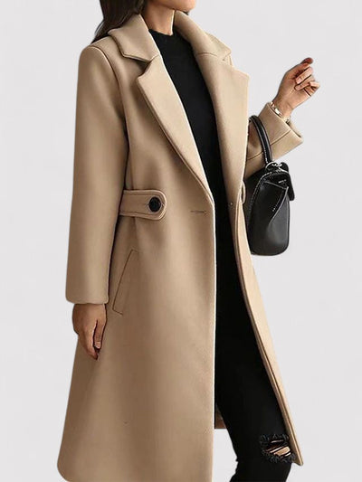 Women’s Long Tailored Coat - Classic Lapel Belted Winter Outerwear