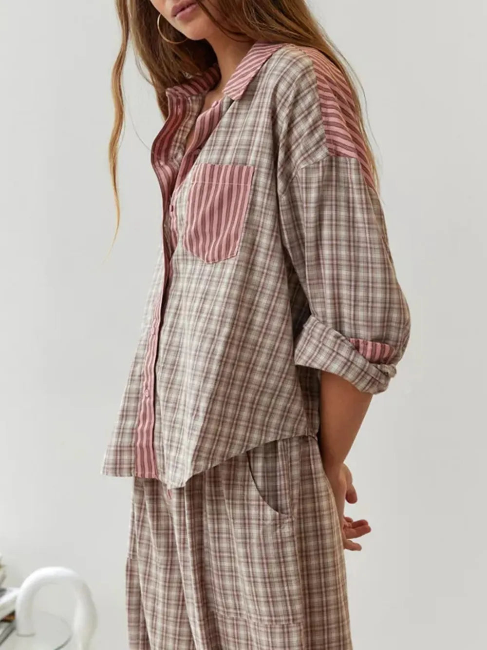 Women’s Striped Pajama Set - Relaxed Fit Button-Up Sleepwear