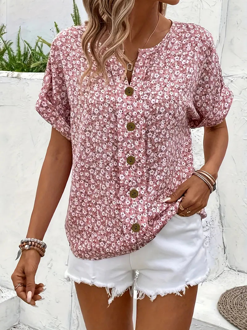Women's Summer Short-Sleeve Button-Front Top