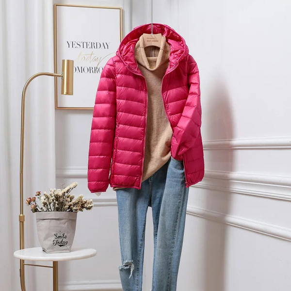 Women’s Lightweight Puffer Jacket – Hooded Zip-Up Casual Outerwear