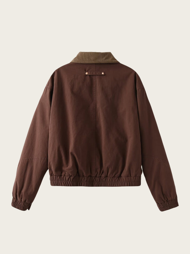 Women’s Casual Bomber Jacket - Corduroy Collar Zip-Up Outerwear