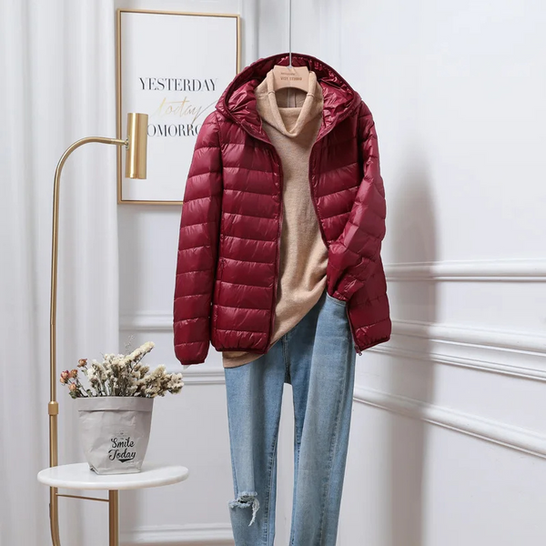 Women’s Lightweight Puffer Jacket – Hooded Zip-Up Casual Outerwear