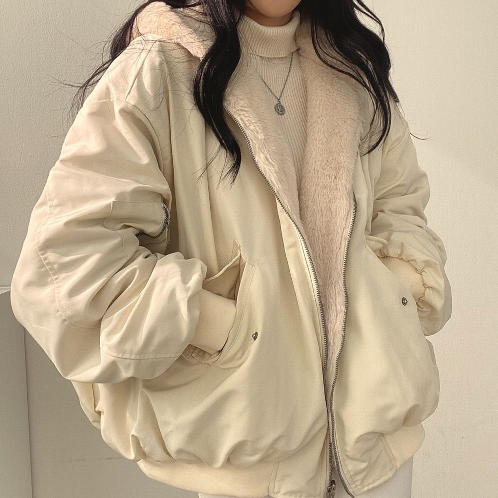 Women’s Oversized Zip-Up Jacket - Relaxed Fit Soft Lining