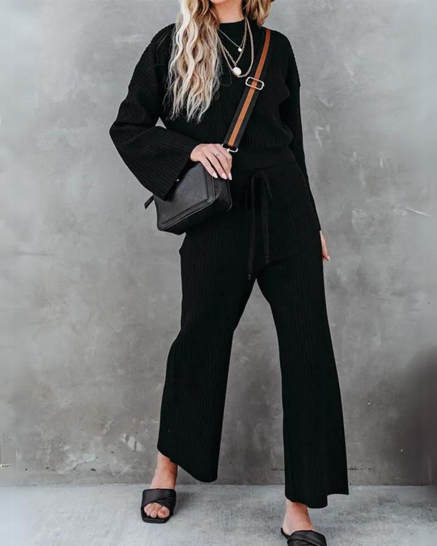 Modern Casual Lounge Set - Long Sleeve Top Pants