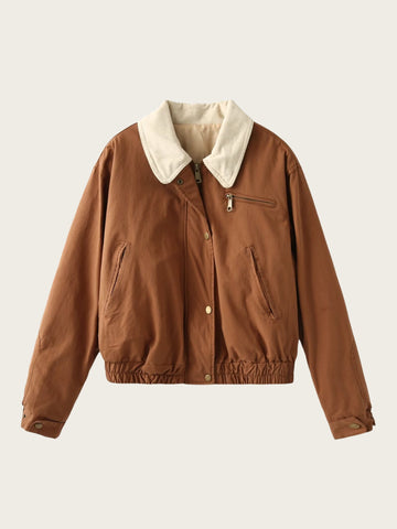 Women’s Casual Bomber Jacket - Corduroy Collar Zip-Up Outerwear