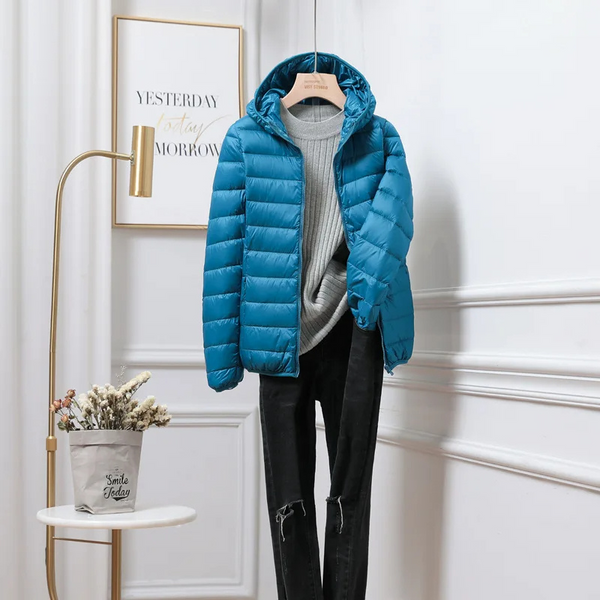 Women’s Lightweight Puffer Jacket – Hooded Zip-Up Casual Outerwear