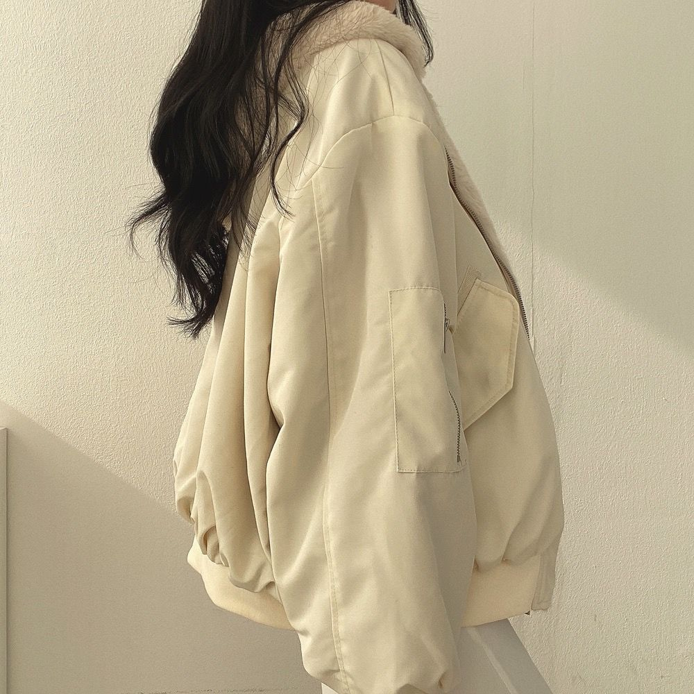 Women’s Oversized Zip-Up Jacket - Relaxed Fit Soft Lining