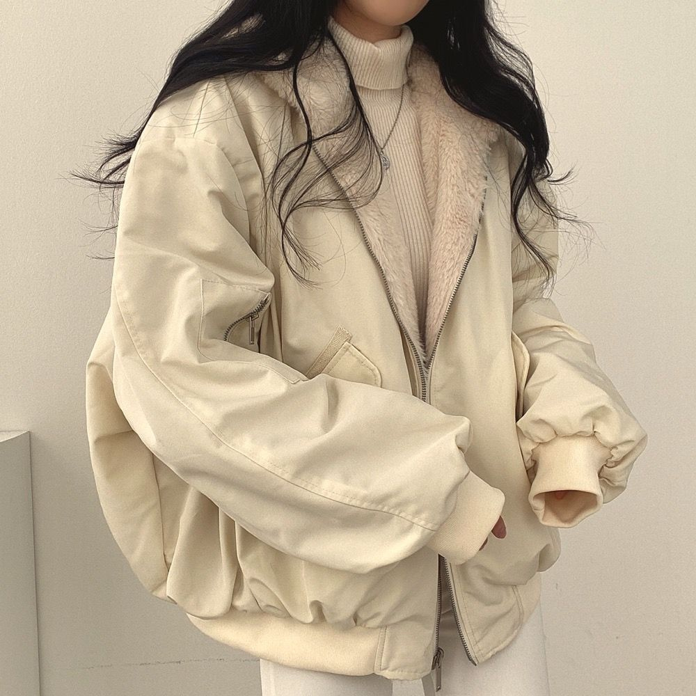 Women’s Oversized Zip-Up Jacket - Relaxed Fit Soft Lining