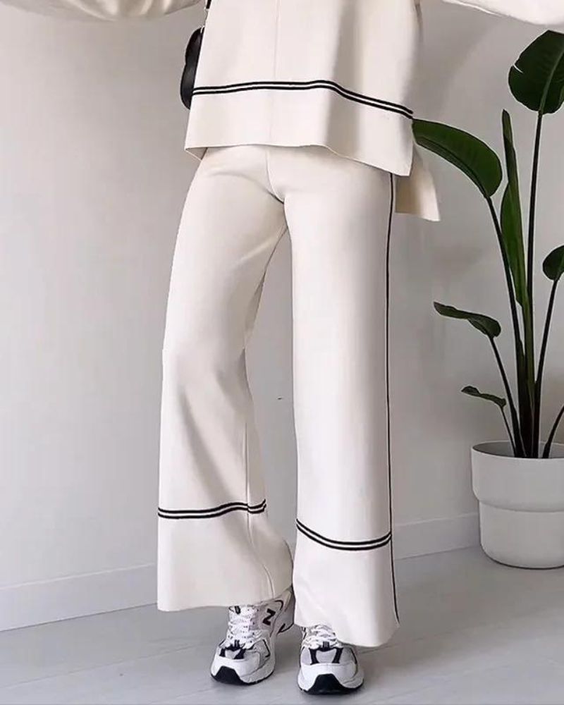 Women’s Two-Piece Lounge Set – Relaxed Fit Top Wide-Leg Pants