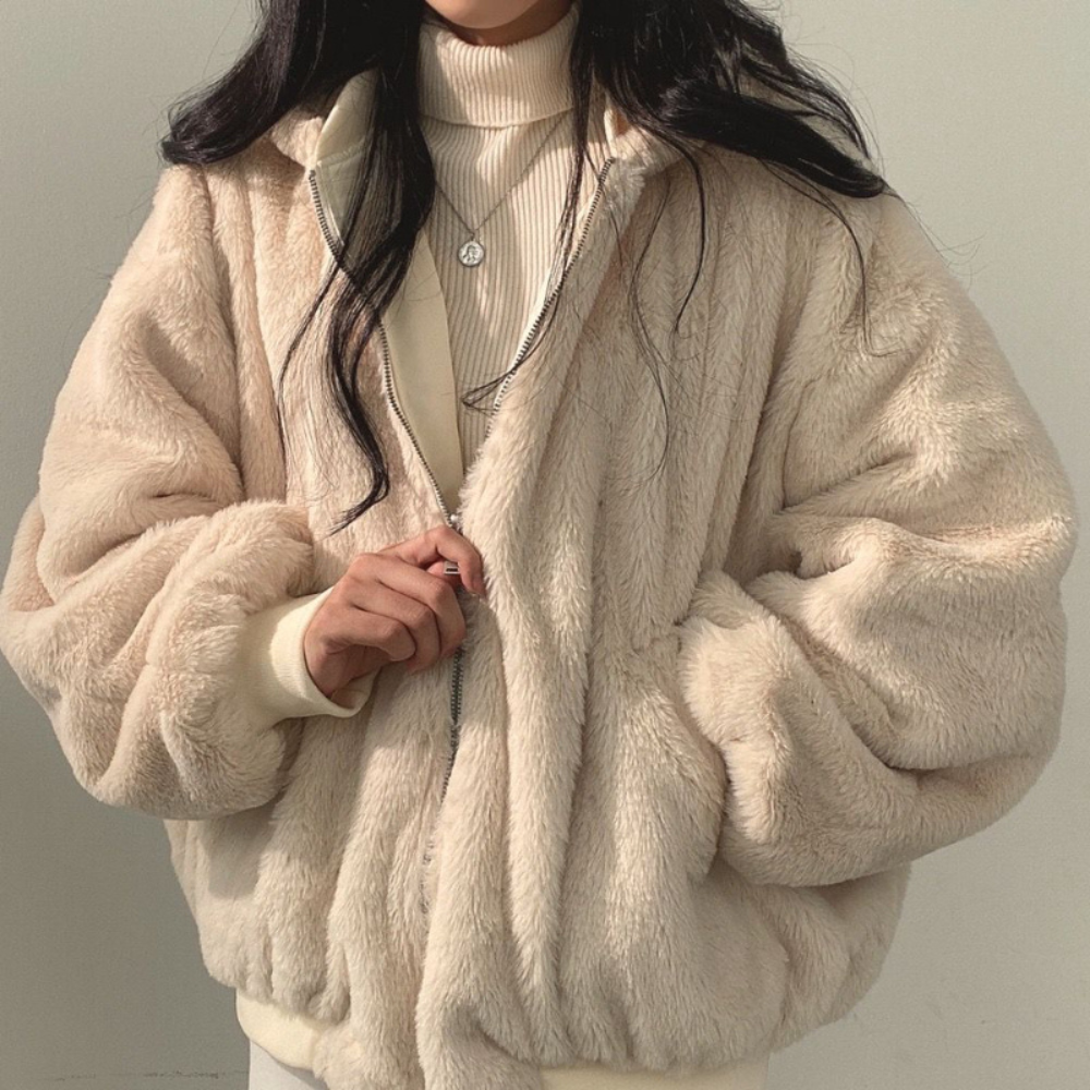 Women’s Oversized Zip-Up Jacket - Relaxed Fit Soft Lining