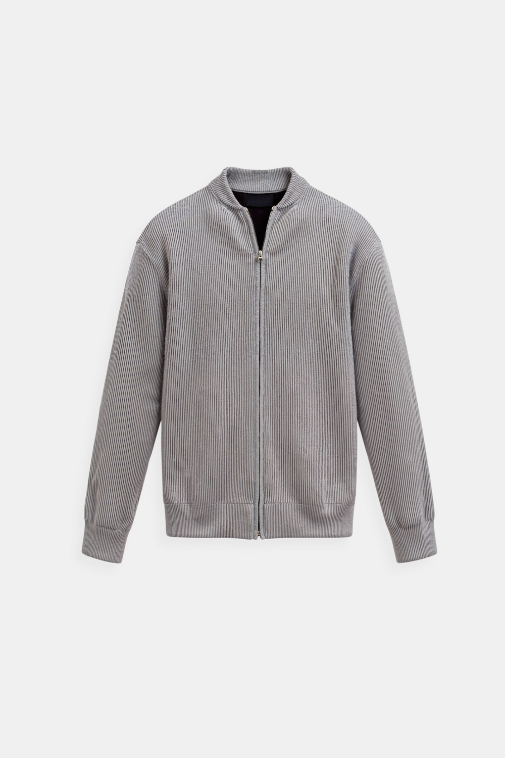 Men’s Minimalist Ribbed Zip Cardigan - Crew-Neck Sweater