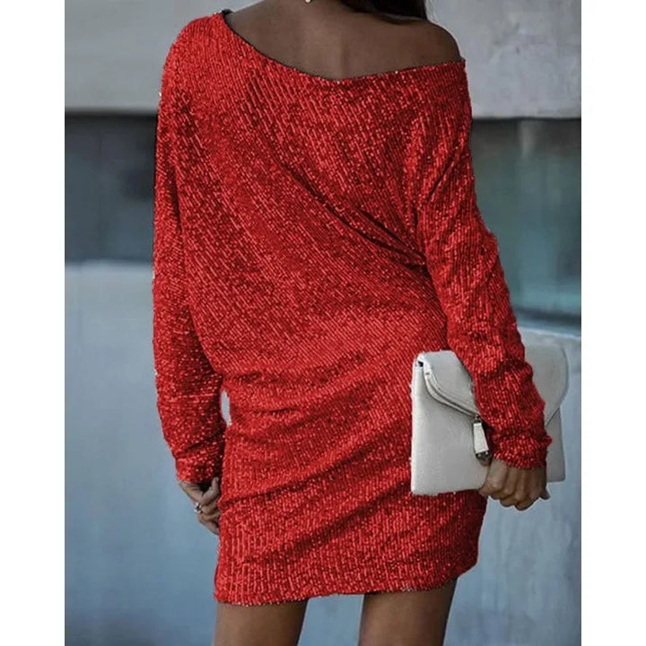 Women’s Sequin Off-Shoulder Mini Dress - Elegant Evening Look