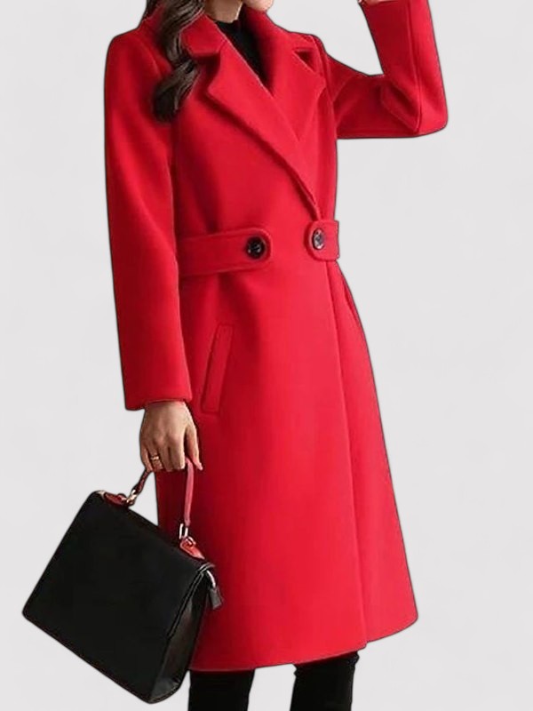 Women’s Long Tailored Coat - Classic Lapel Belted Winter Outerwear