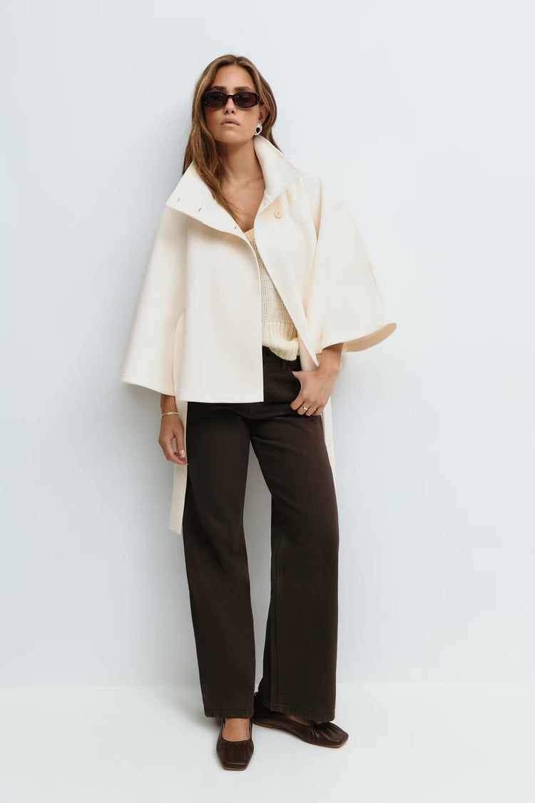 Women’s High-Neck Belted Coat - Elegant Minimalist Outerwear