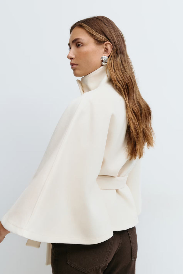Women’s High-Neck Belted Coat - Elegant Minimalist Outerwear