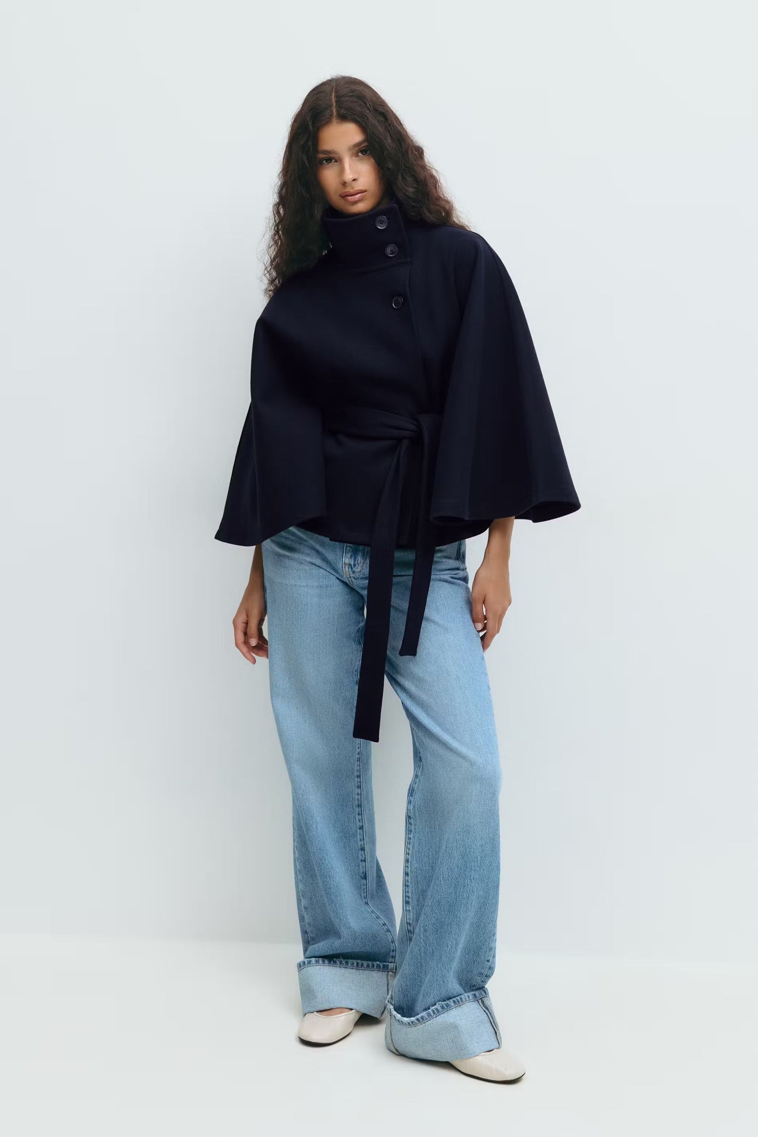 Women’s High-Neck Belted Coat - Elegant Minimalist Outerwear