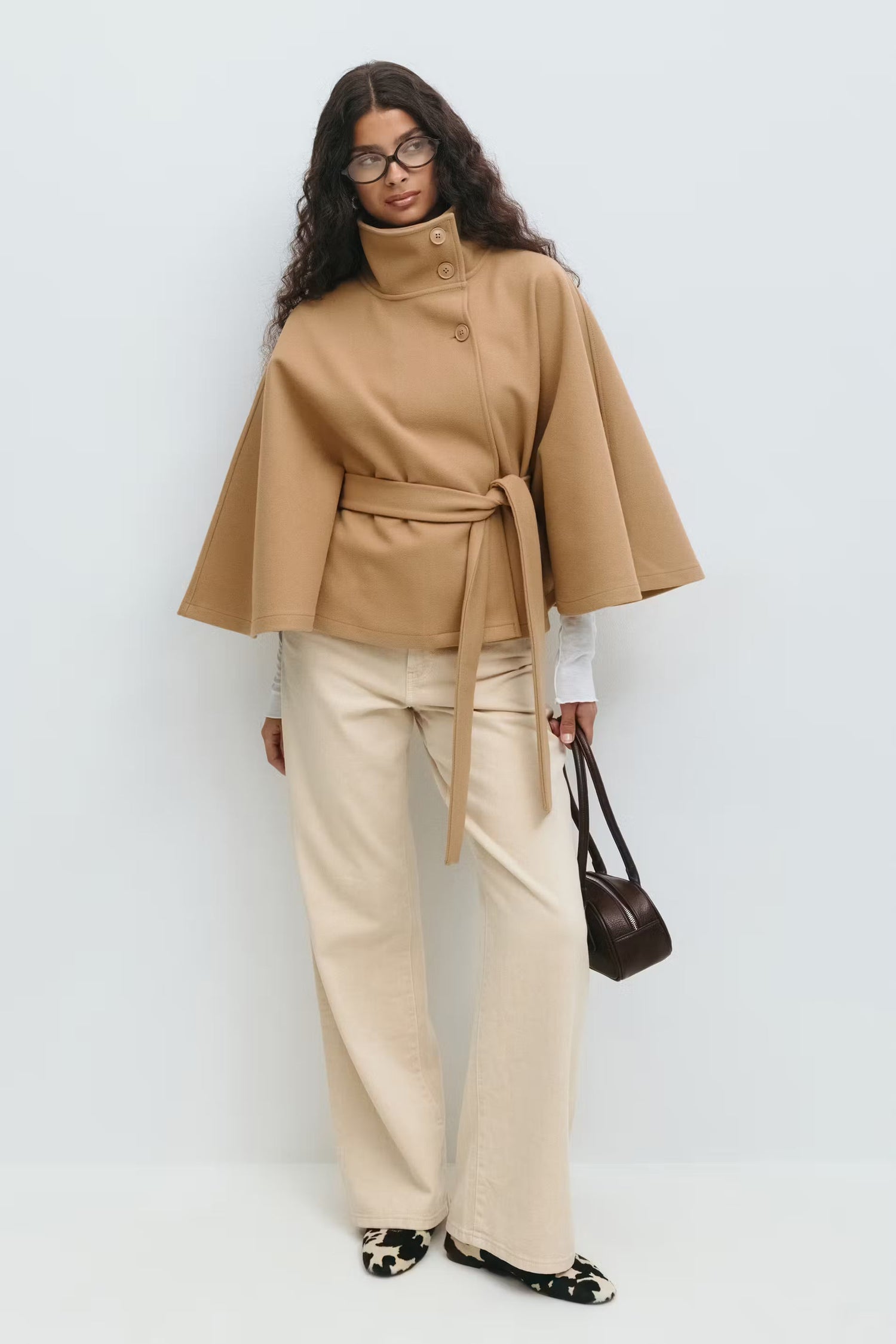 Women’s High-Neck Belted Coat - Elegant Minimalist Outerwear