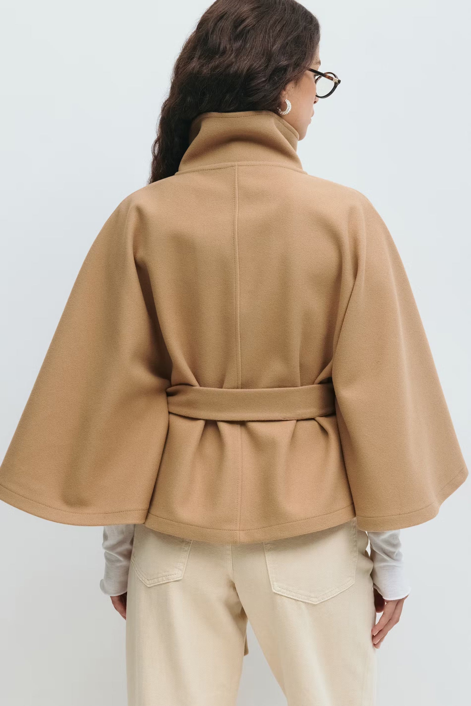 Women’s High-Neck Belted Coat - Elegant Minimalist Outerwear