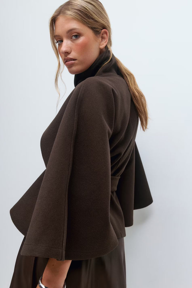 Women’s High-Neck Belted Coat - Elegant Minimalist Outerwear