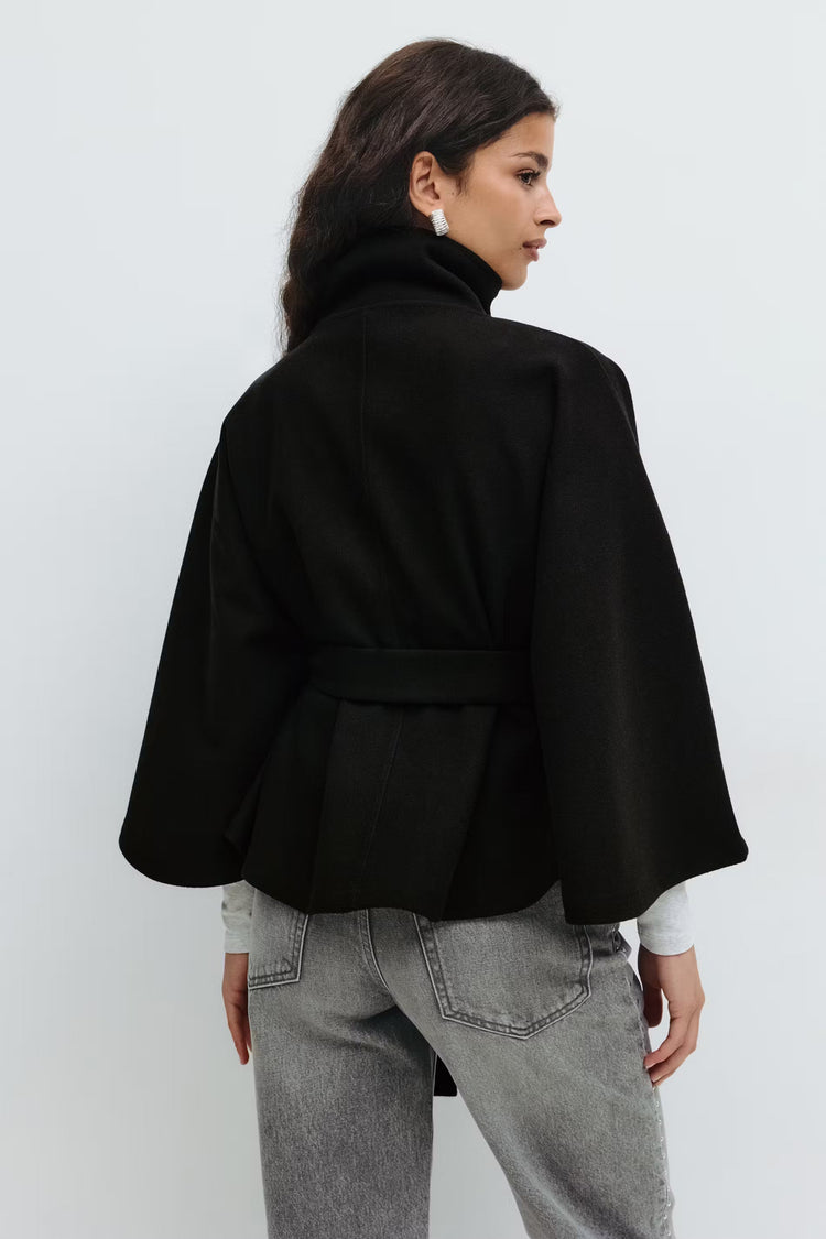 Women’s High-Neck Belted Coat - Elegant Minimalist Outerwear