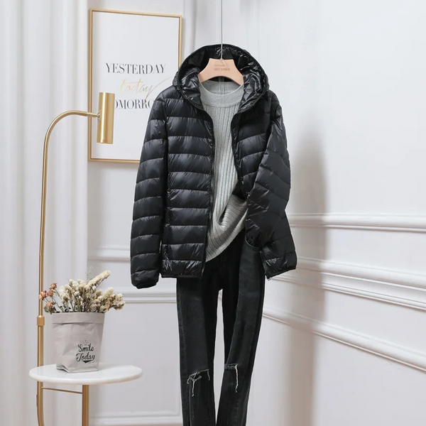 Women’s Lightweight Puffer Jacket – Hooded Zip-Up Casual Outerwear