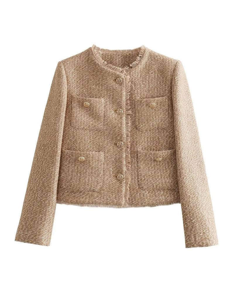 Tailored Cropped Jacket - Gold Button Blazer