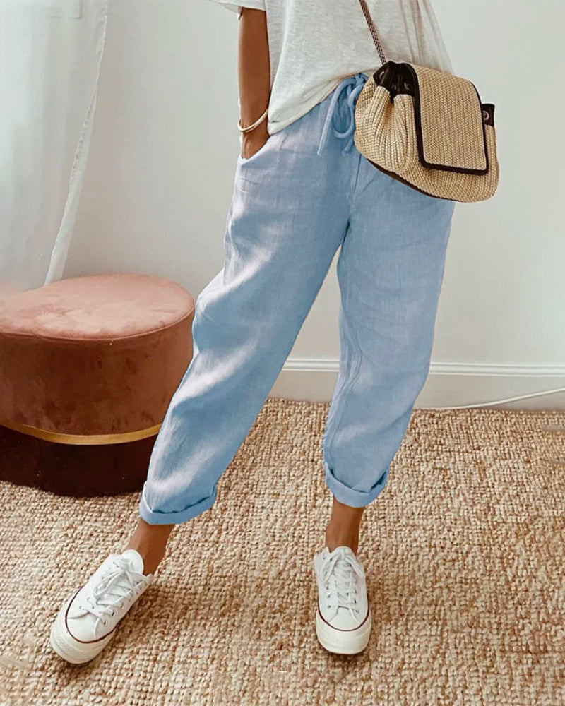 Women’s Casual Drawstring Linen Pants - Relaxed Everyday Comfort