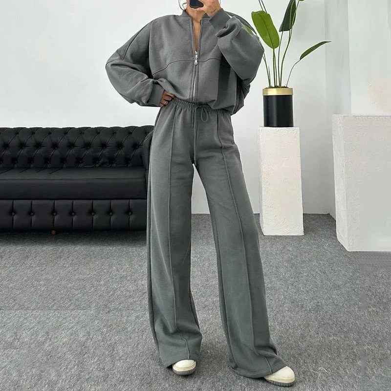 Women’s Oversized Zip-Up Lounge Set - Relaxed Two-Piece Tracksuit