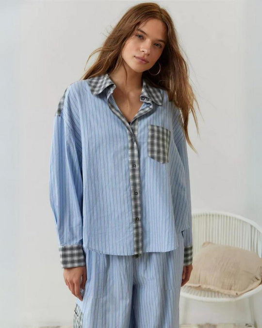Women’s Lounge Set - Relaxed Button Shirt Drawstring Trousers
