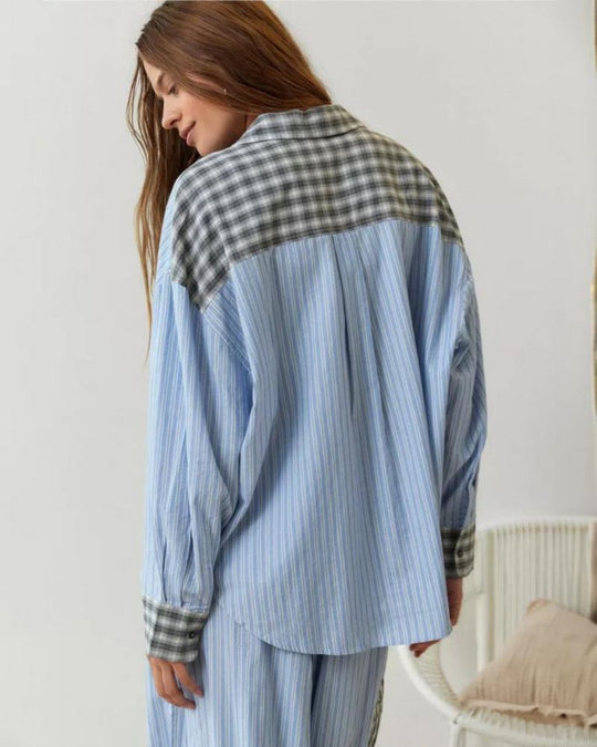 Women’s Lounge Set - Relaxed Button Shirt Drawstring Trousers