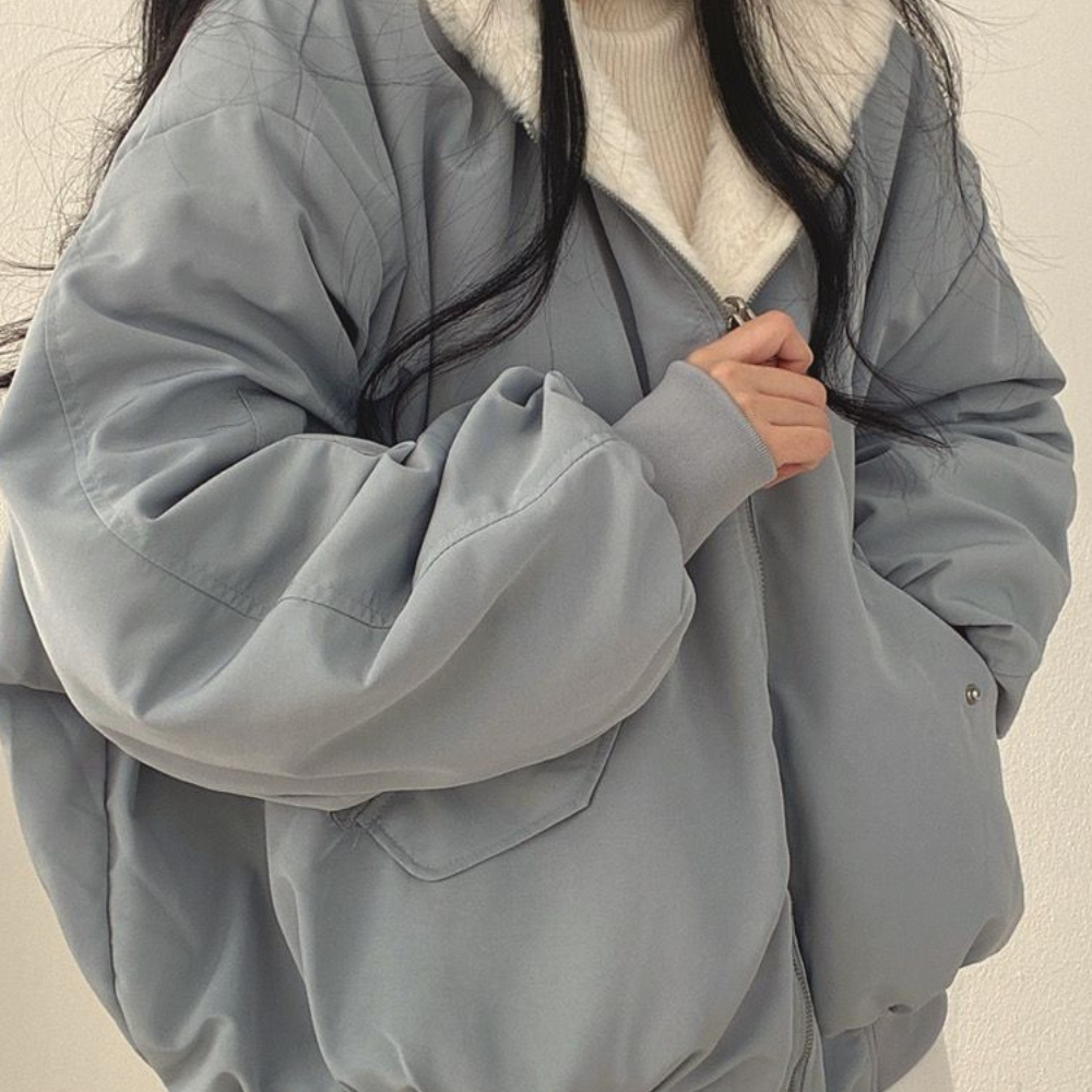 Women’s Oversized Zip-Up Jacket - Relaxed Fit Soft Lining