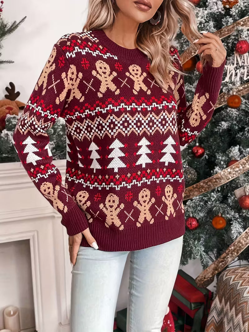 Women’s Gingerbread Christmas Sweater - Holiday Knit Jumper