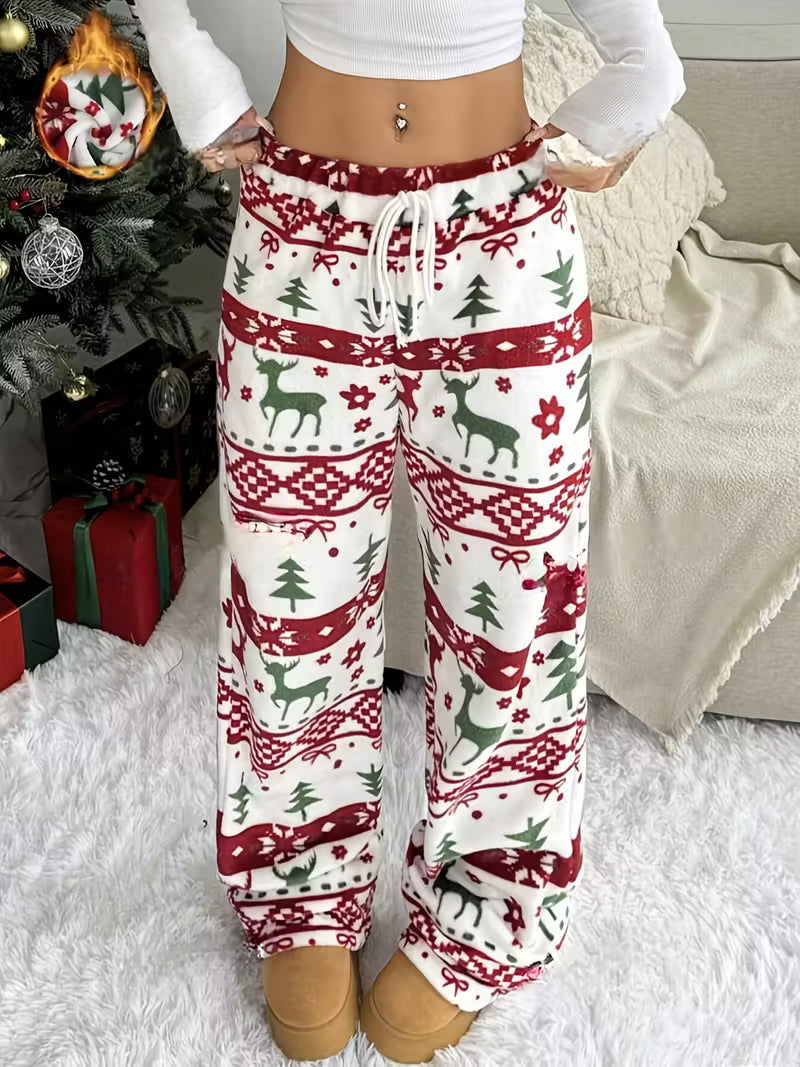 Women’s Christmas Print Lounge Pants - Drawstring Pajama Bottoms