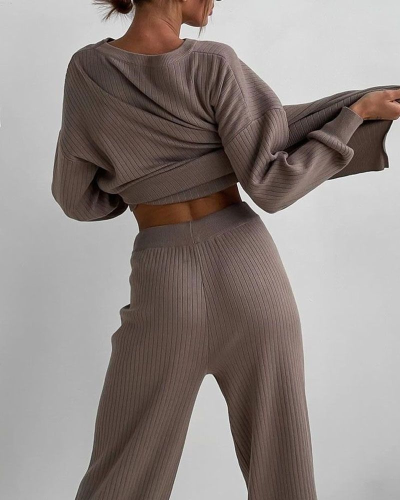 Modern Ribbed Lounge Co-ord - Wide Leg Pants
