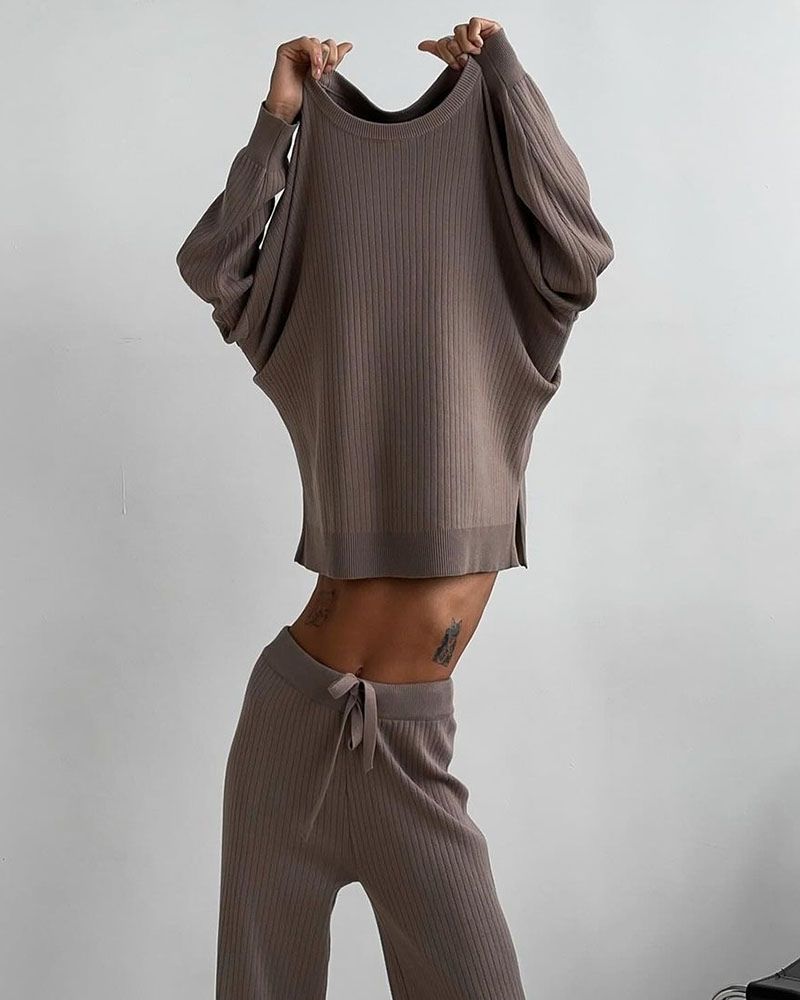 Modern Ribbed Lounge Co-ord - Wide Leg Pants