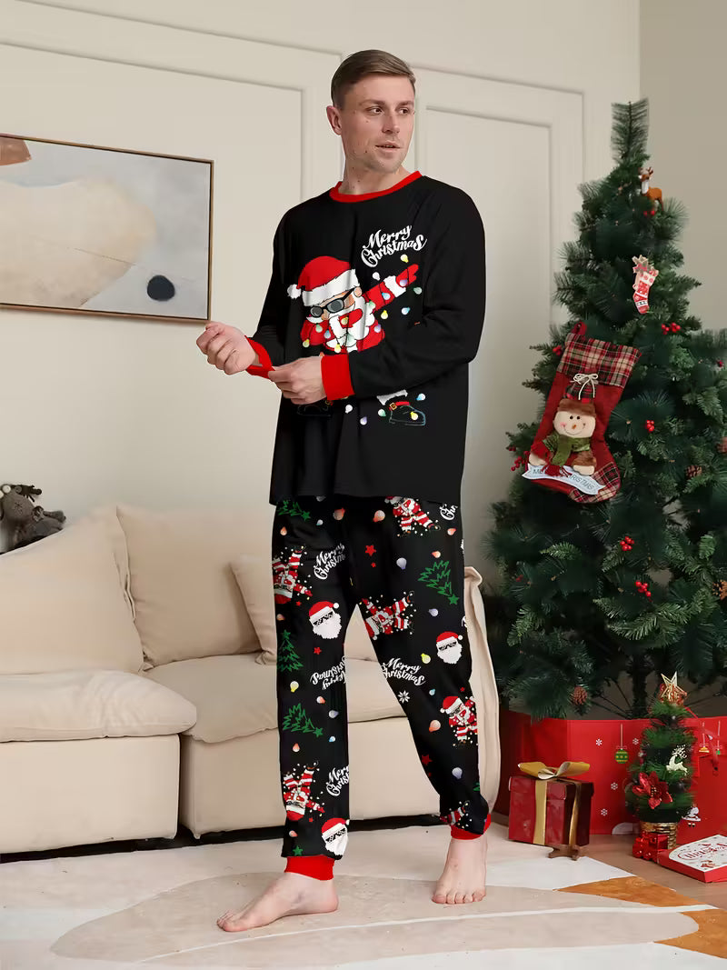 Men’s Santa Print Christmas Pajama Set - Long Sleeve Lounge Wear