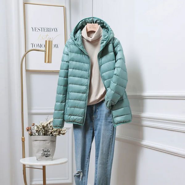 Women’s Lightweight Puffer Jacket – Hooded Zip-Up Casual Outerwear