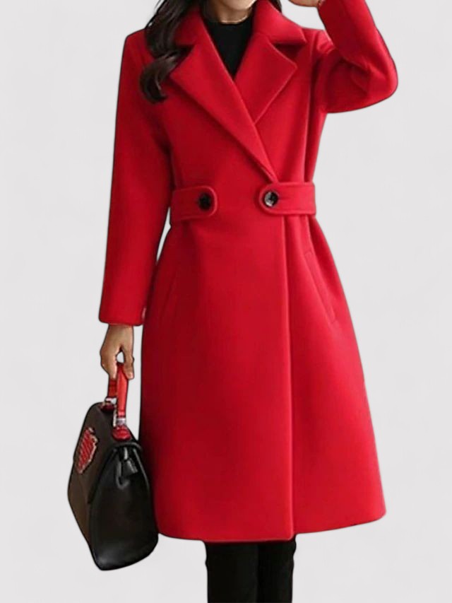 Women’s Long Tailored Coat - Classic Lapel Belted Winter Outerwear