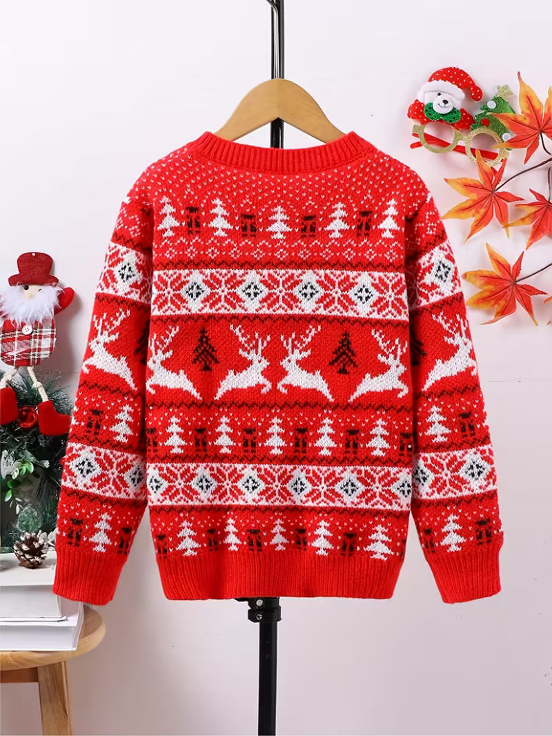 Men’s Reindeer Pattern Christmas Sweater - Classic Festive Knit Jumper