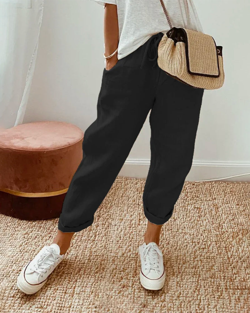 Women’s Casual Drawstring Linen Pants - Relaxed Everyday Comfort