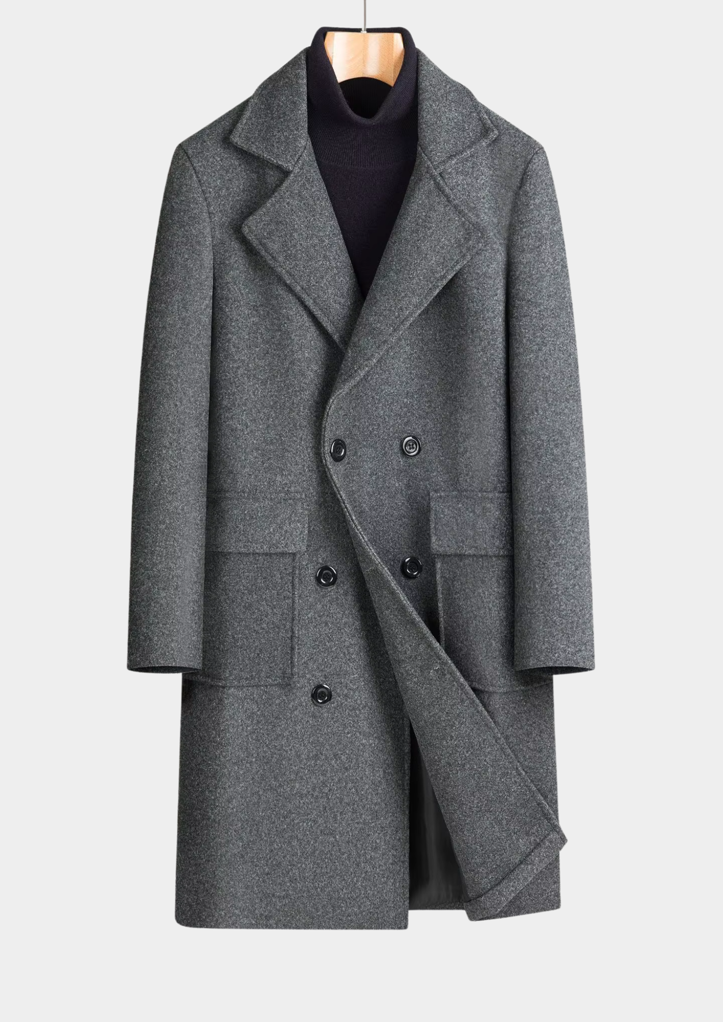 Men’s Double-Breasted Overcoat - Classic Long Lapel Coat