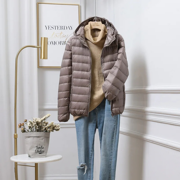 Women’s Lightweight Puffer Jacket – Hooded Zip-Up Casual Outerwear