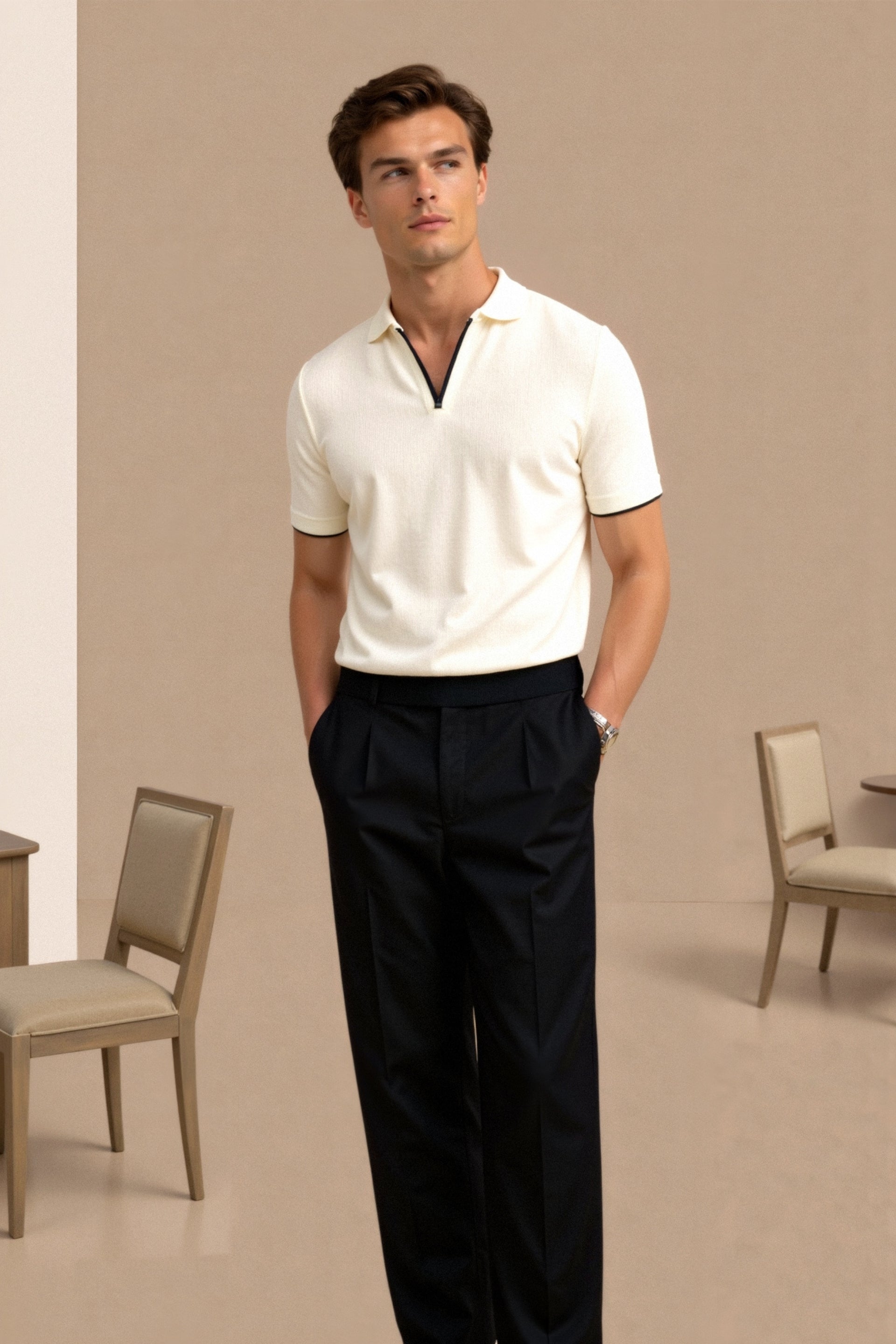 Men’s Summer Knit Polo Shirt - Classic Short-Sleeve Collar Top