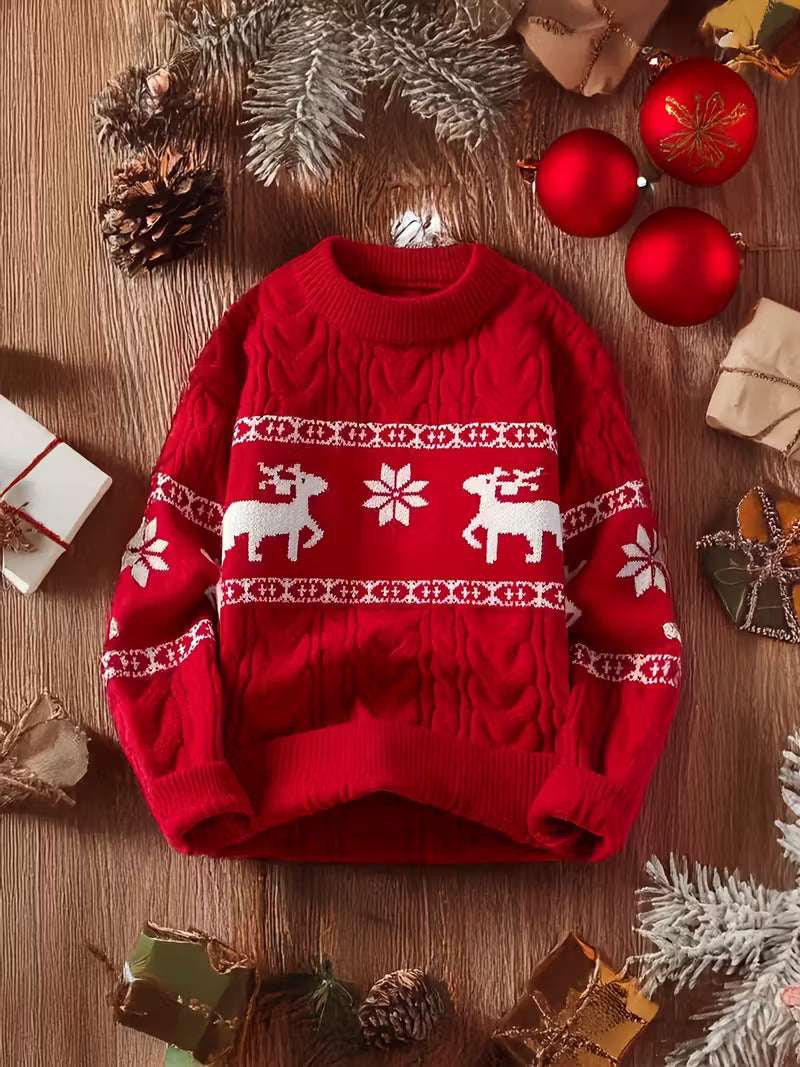 Men’s Reindeer Knit Christmas Sweater - Classic Festive Pullover