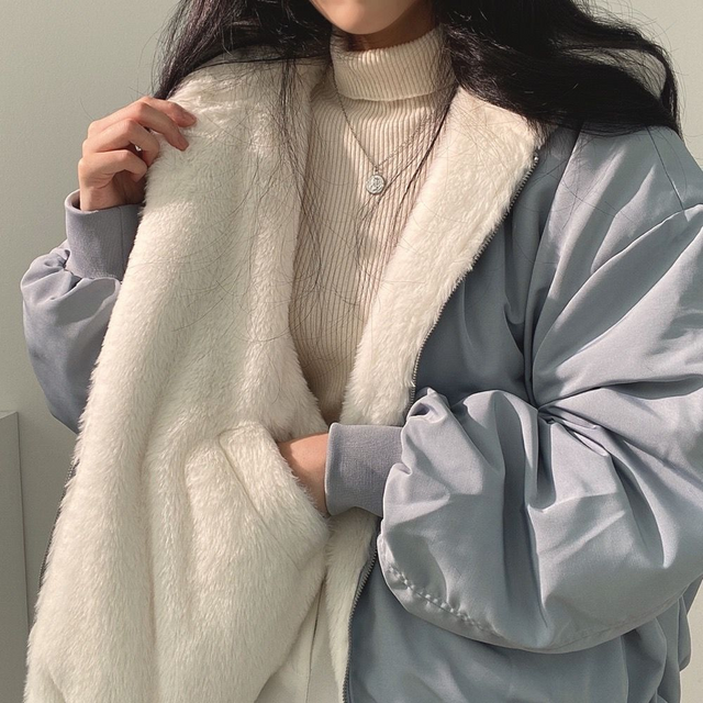 Women’s Oversized Zip-Up Jacket - Relaxed Fit Soft Lining