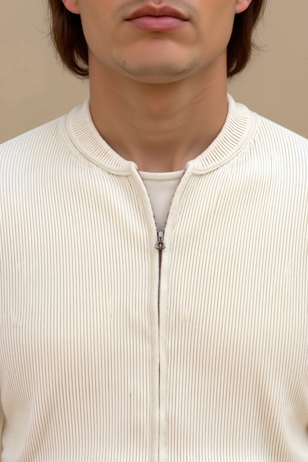 Men’s Minimalist Ribbed Zip Cardigan - Crew-Neck Sweater