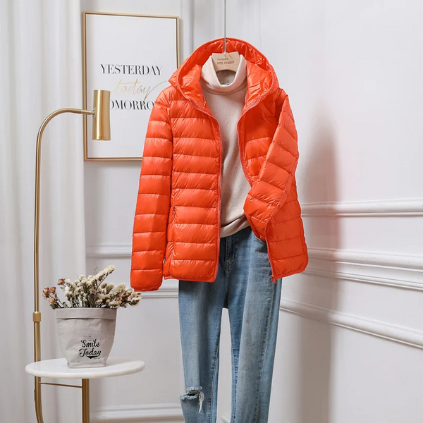 Women’s Lightweight Puffer Jacket – Hooded Zip-Up Casual Outerwear