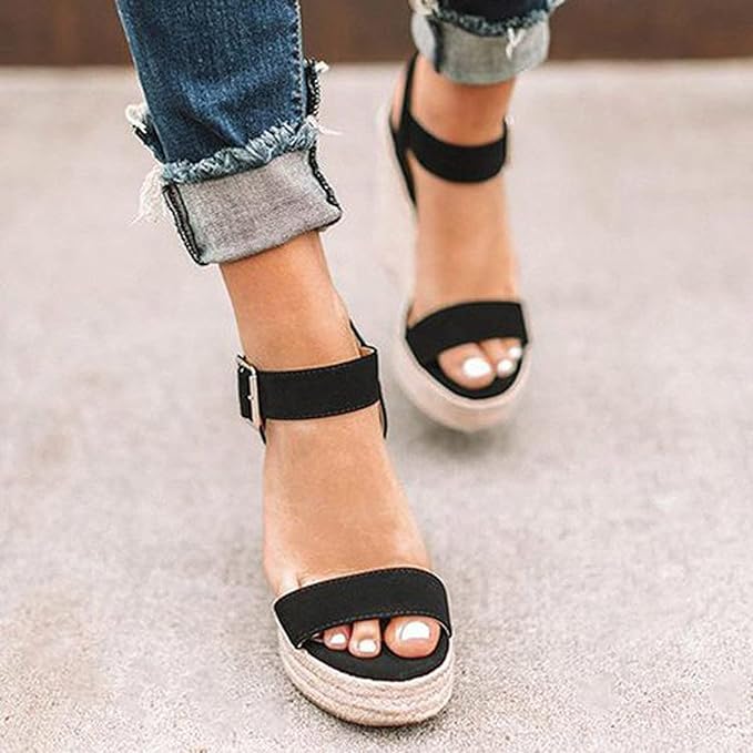Gemma - Espadrille Wedge Sandals with Ankle Strap