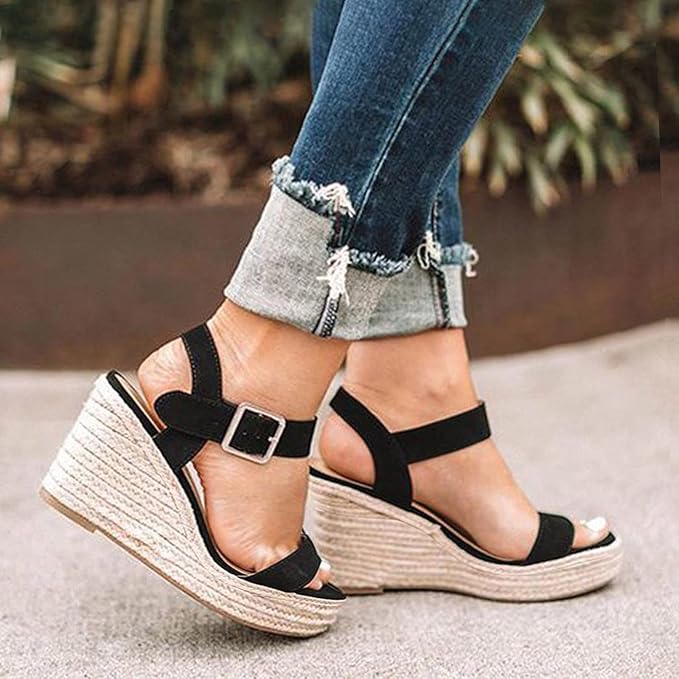Gemma - Espadrille Wedge Sandals with Ankle Strap